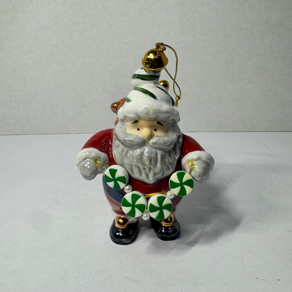 Porcelain Santa Claus Ornament with Candy Garland and Teddy Bear Holiday Decor